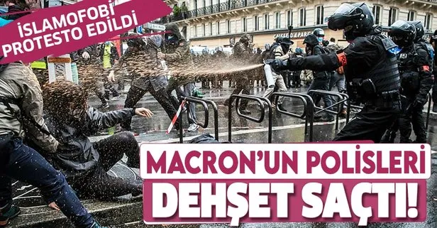 Macron’un polisleri dehşet saçtı! Fransa sokaklarında İslamofobi protesto edildi