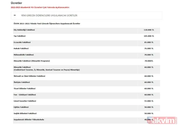 Yeditepe Üniversitesi Bölüm Ücretleri Görseldeki Gibidir...