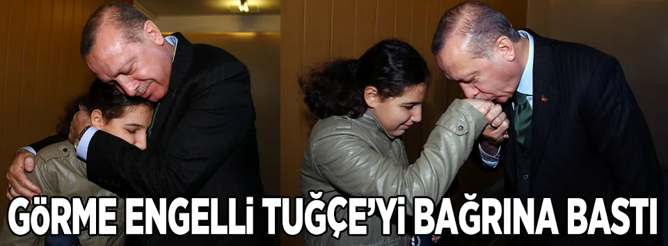 Görme engelli Tuğçe, Cumhurbaşkanı Erdoğan’a Sakarya şiirini okudu