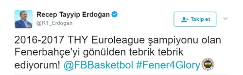 Cumhurbaşkanı Erdoğan'dan Fenerbahçe'ye tebrik mesajı - 1