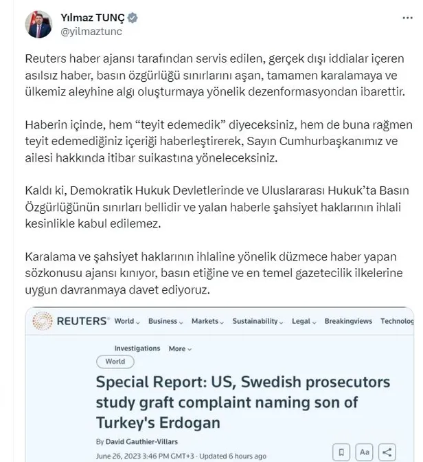 Reuters’ın Başkan Erdoğan’ı hedef alan masa başı operasyonuna AK Parti’den çok sert tepki: Şiddetle kınıyoruz