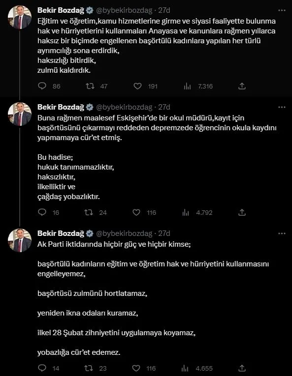 Adalet Bakanı Bekir Bozdağ'dan Eskişehir'deki 28 Şubat kafasına sert tepki: "Hiçbir güç başörtülü kadınların eğitim ve öğretim hakkını engelleyemez"-4