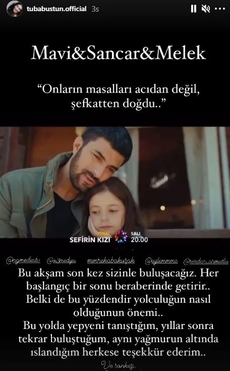Sefirin Kızı’nın Mavi’si Tuba Büyüküstün’ün paylaşımı olay oldu! Final yapan diziye bakın nasıl veda etti…-3