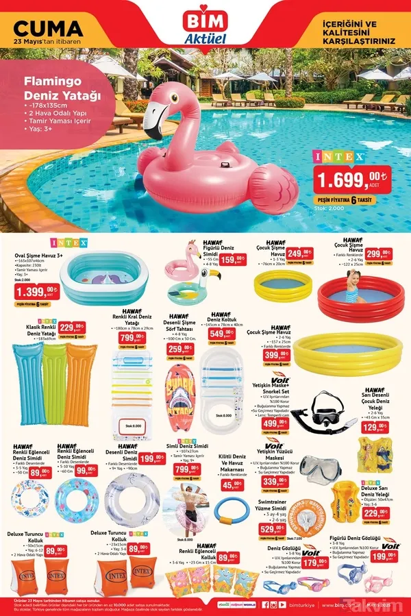 🏊 Şişme Ürünler Ve Deniz Malzemeleri 🦩 Flamingo Deniz Yatağı – 1.699 Tl 🏖️ Oval Şişme Havuz – 1.399 Tl 🦈 Figürlü Deniz Simidi – 159 Tl 🧒 Çocuk Şişme Havuz...