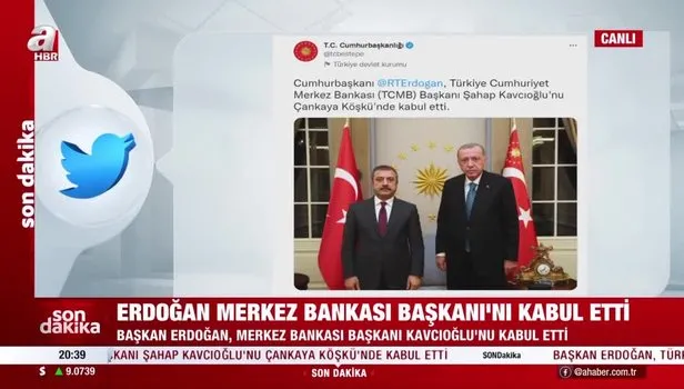 SON DAKİKA HABERİ: Başkan Erdoğan, Merkez Bankası Başkanı Şahap Kavcıoğlu'nu kabul etti