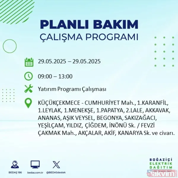Bedaş 29 Mayıs İstanbul Elektrik Kesintisi