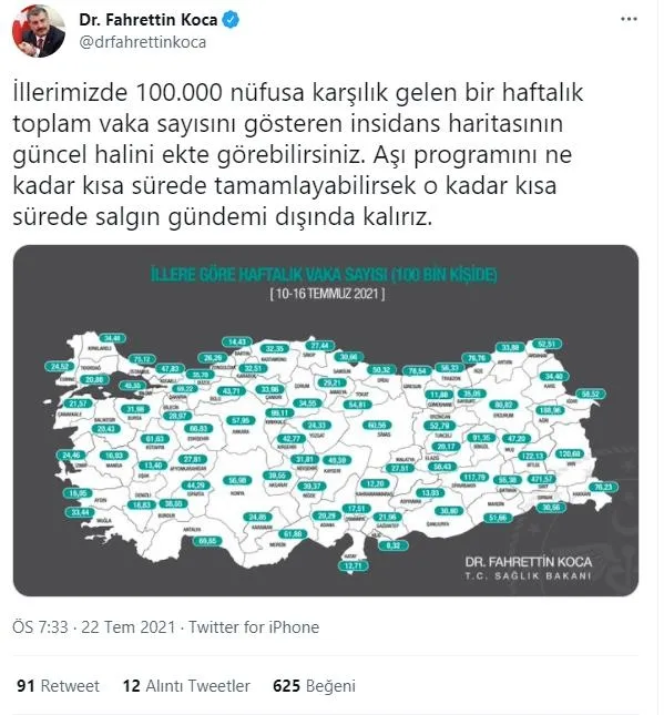 Son dakika: 10-16 Temmuz illere göre haftalık vaka sayısı açıklandı-2
