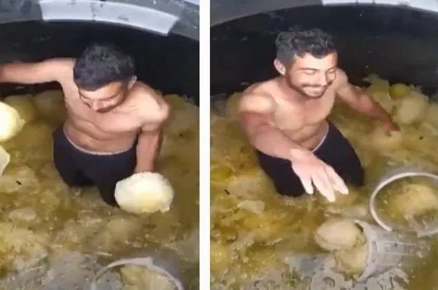 Turşu tankına çıplak ayaklarıyla girip sosyal medyada paylaştı! Turşu fabrikasında mide bulandıran görüntü