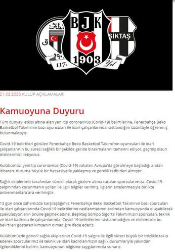 Son dakika haberi | Fenerbahçe'den sonra Beşiktaş'tan corona virüs açıklaması-1