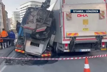 İSKİ’nin çalışma yaptığı yol çöktü! 2 kamyon çukura düştü