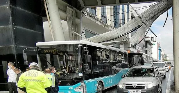 Avcılar’da korku dolu anlar: Üst geçidin altındaki elektrik kabloları halk otobüsünün üstüne devrildi