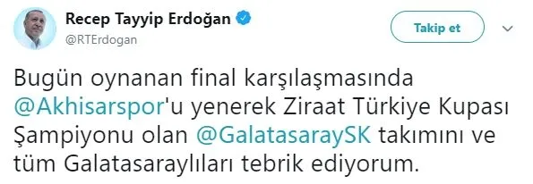 Başkan Recep Tayyip Erdoğan'dan Galatasaray'a tebrik-1