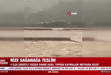 Rize'de şiddetli yağış etkili oldu! Dereler taştı araçları sürükledi