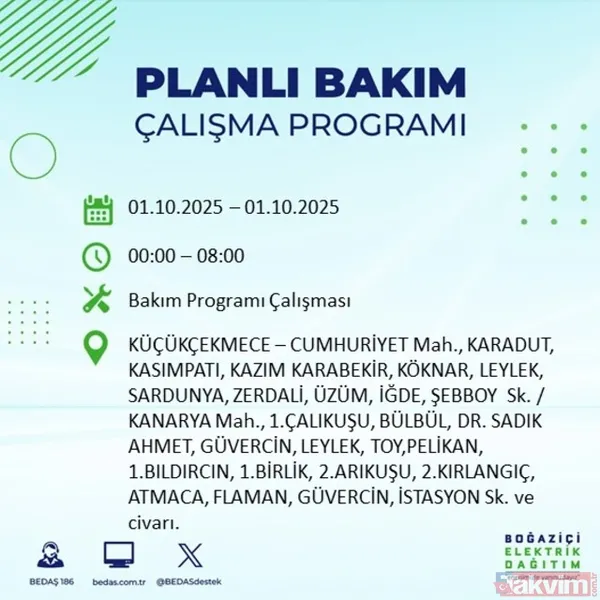 🔴1 Ekim 2025 İstanbul'da Elektrik Kesintisi Yaşanacak İlçeler