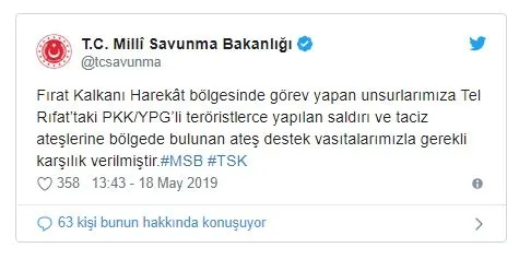 Son dakika: Bakanlık açıkladı! Tel Rıfat'taki teröristlere anında karşılık verildi...-1