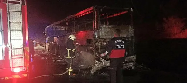 Osmaniye’de yolcu otobüsü alev alev yandı!