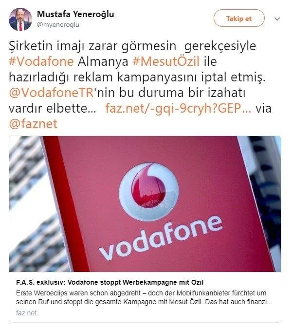 Vodafone Almanya, Mesut Özil’i reklamdan çıkardı-1