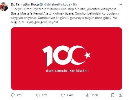 Başkan Erdoğan'dan "Cumhuriyetin 100’üncü yıl dönümü" mesajı: Cumhuriyetimizi daha da güçlendirerek yeni asrına hazırlamanın gayreti içindeyiz-26