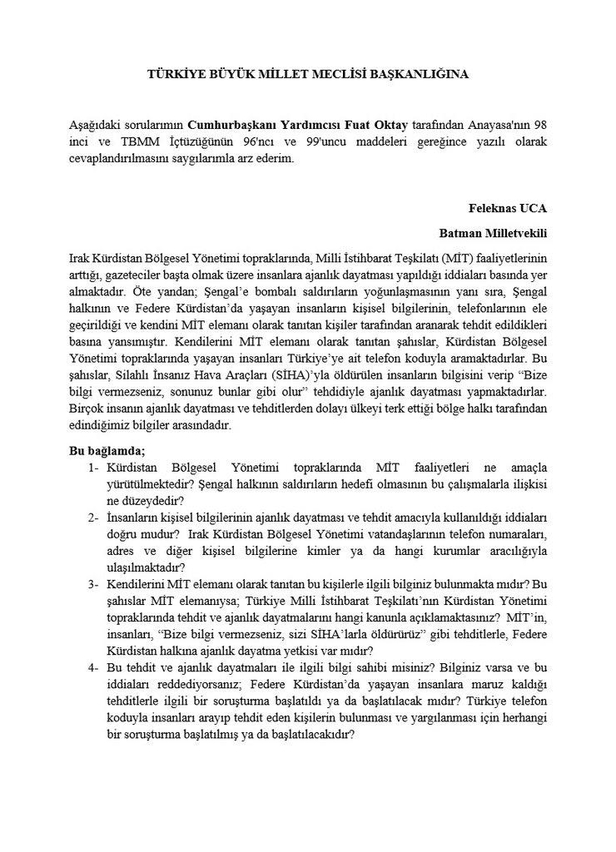 PKK'dan HDP'li vekil Feleknas Uca aracılığıyla Meclis'e soru önergesi! MİT’in Kuzey Irak operasyonlarını sordular-3