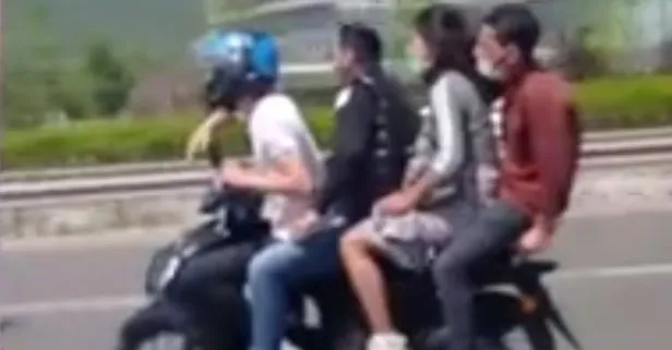 1 motosiklete 4 kişi!