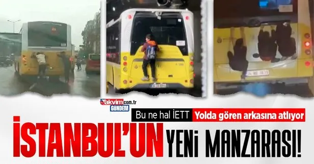 İstanbul’da tehlikeli yolculuk! Patenlerle İETT otobüsünün arkasına takıldılar