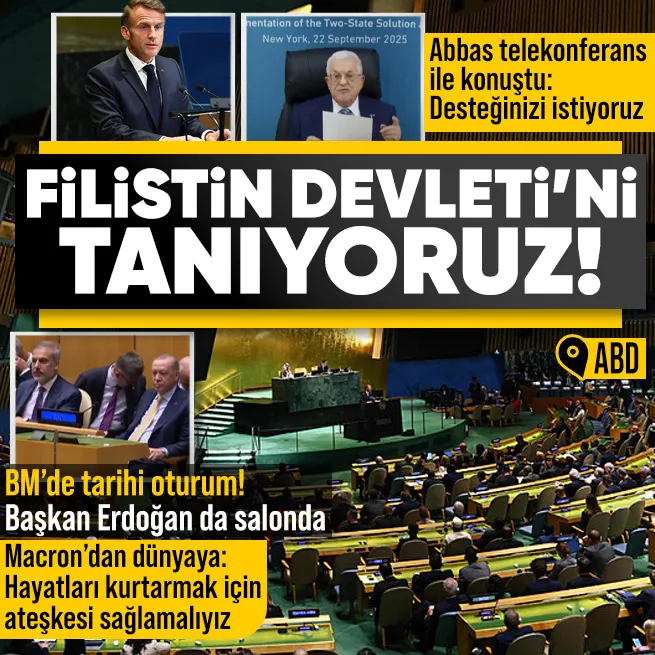 Birleşmiş Milletler Genel Kurulunda tarihi oturum! Fransa Cumhurbaşkanı Macron BM kürsüsünde ilan etti: Filistini tanıyoruz | Devlet Başkanı Abbasdan video kaydı