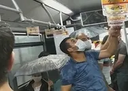İstanbul sonunda bunu da gördü! Metrobüs içinde tavandan akan sudan şemsiyeyle korundular