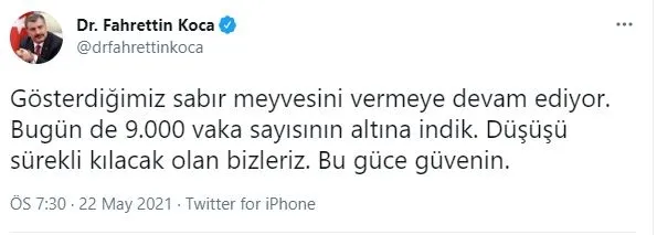 Sağlık Bakanlığı 22 Mayıs 2021 koronavirüs vaka ve vefat tablosunu paylaştı | Kovid-19 son durum-2