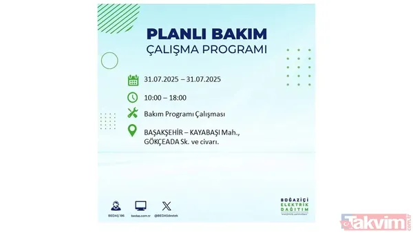 İstanbul'da bugün elektrik kesilecek mi? 31 Temmuz Perşembe elektrik kesintisi yaşanacak ilçeler hangileri? - 33