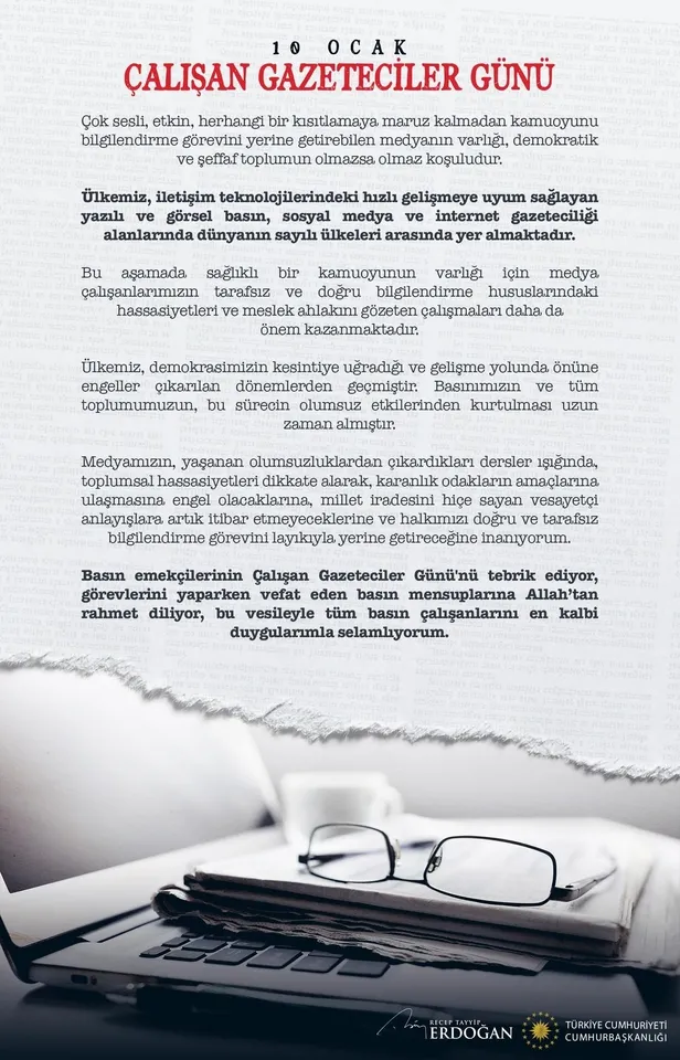 Başkan Erdoğan'dan 10 Ocak Çalışan Gazeteciler Günü mesajı-1