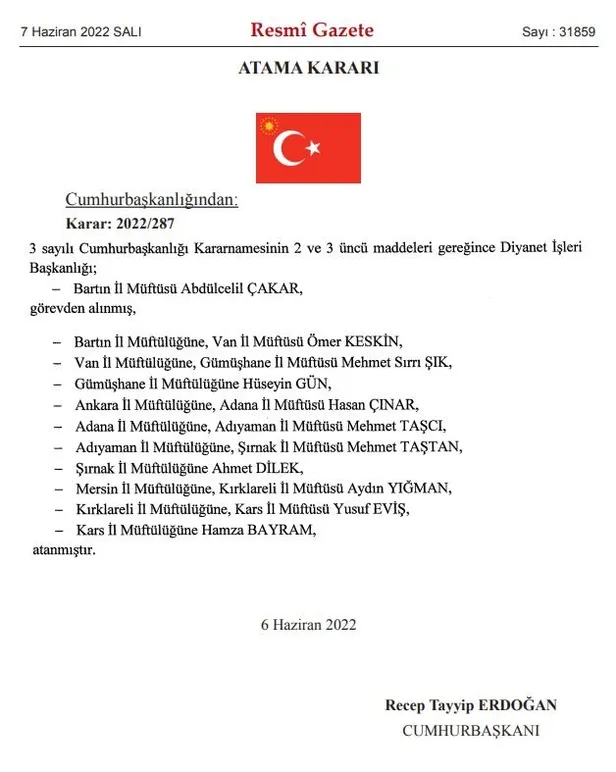 Son dakika: Müftü atamaları Resmi Gazete'de yayımlandı! O illerin müftüleri değişti...-3