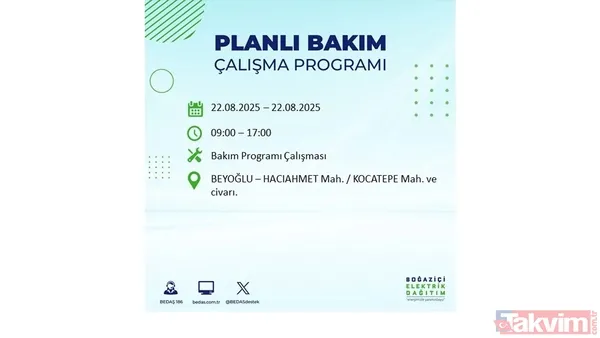İstanbul'da 19 ilçede elektrik kesintisi! BEDAŞ İLÇE İLÇE listeledi: 22 Ağustos Cuma günü 8 saat yok - 20