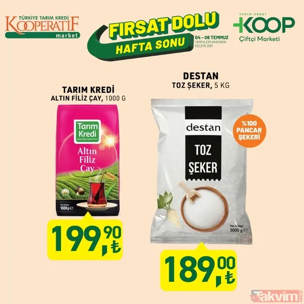 Tarım Kredi Altın Filiz Çay, 1000 G: 199,90 Tl Destan Toz Şeker, 5 Kg: 189,00 Tl