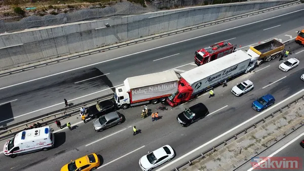 TEM'i kilitleyen kaza! Sultanbeyli'de 3 TIR birbirine girdi - 19