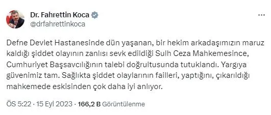 bakan-koca-defnede-hekime-yonelik-siddet-olayinin-zanlisi-tutuklandi-1694793122741.jpeg Hatay’da hamile doktora şiddet I Saçlarından çekip yerlerde sürükledi! Sağlık Bakanı Fahrettin Koca: Saldırgan tutuklandı!-5