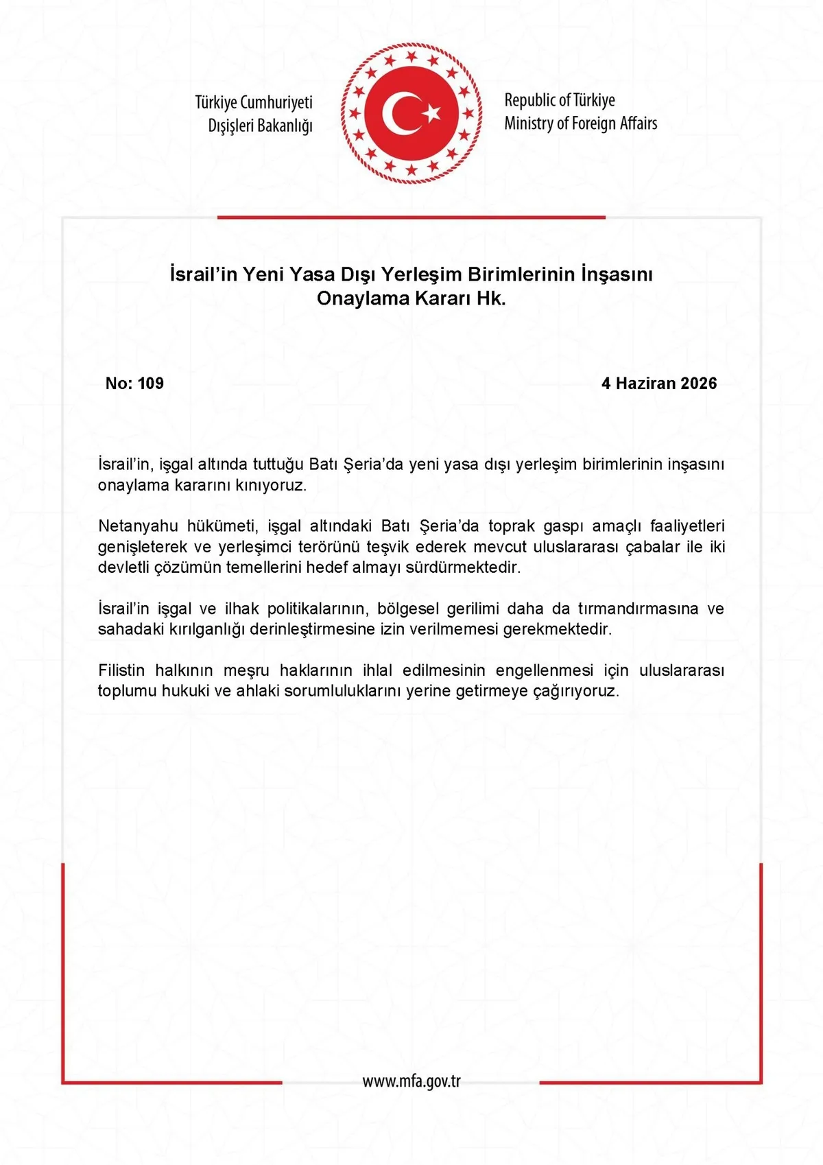 Dışişleri'nden İsrail'e toprak gaspı tepkisi: İki devletli çözümün temelleri hedef alınıyor-2