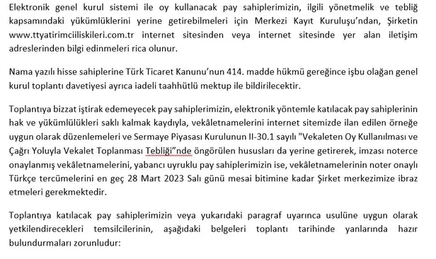 Türk Telekomünikasyon A.Ş. Yönetim Kurulu Başkanlığı’ndan 2022 Faaliyet Yılına İlişkin Olağan Genel Kurul Toplantısı’na Davet-2