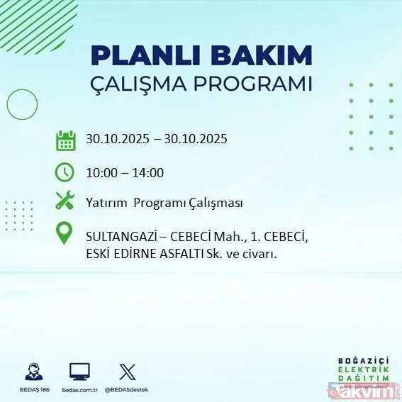 30 Ekim 2025 İstanbul'da elektrik kesintisi yaşanacak ilçeler