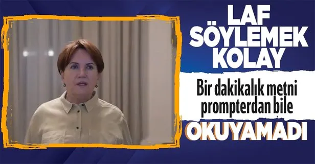 SON DAKİKA: Başkan Erdoğan’ı sürekli prompter kullanmasıyla eleştiren Meral  Akşener 1 dakikalık konuşmayı promptera bakmasına rağmen yapamadı