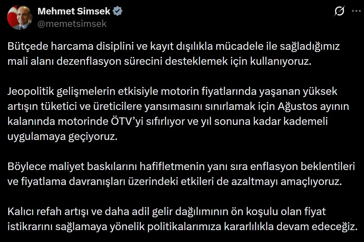 Motorinde ÖTV sıfırlandı: Ağustos sonuna kadar vergi yok, eylülden itibaren kademeli artış uygulanacak-1