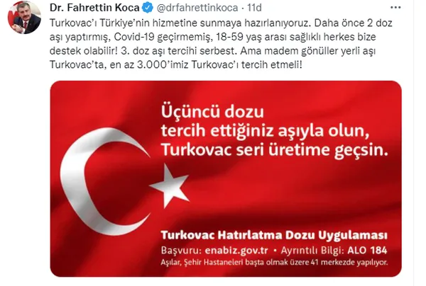 Son dakika: Sağlık Bakanı Fahrettin Koca'dan flaş Turkovac açıklaması! 18-59 yaşa 3. doz çağrısı-1
