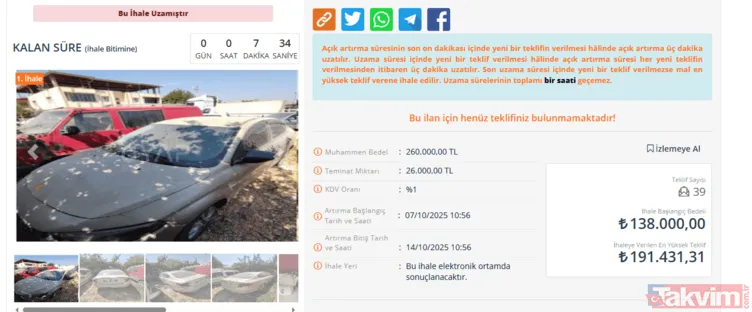 Devlet 225.000 TL ve 260.000 TL’ye otomobil satıyor