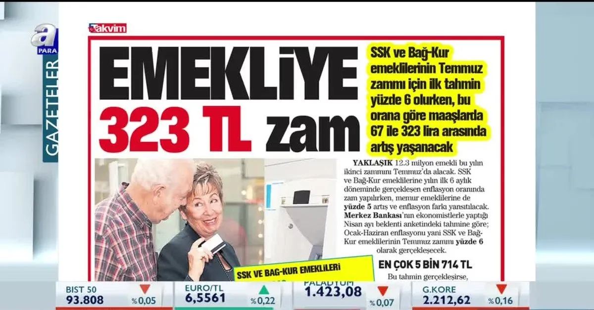 Emekliye 323 Tl Zam Takvim