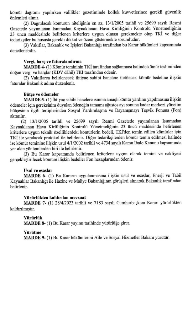 İhtiyaç sahibi ailelere kömür desteği! Karar Resmi Gazete'de yayımlandı-5