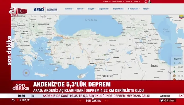 Akdeniz’de 5.3 büyüklüğünde deprem!