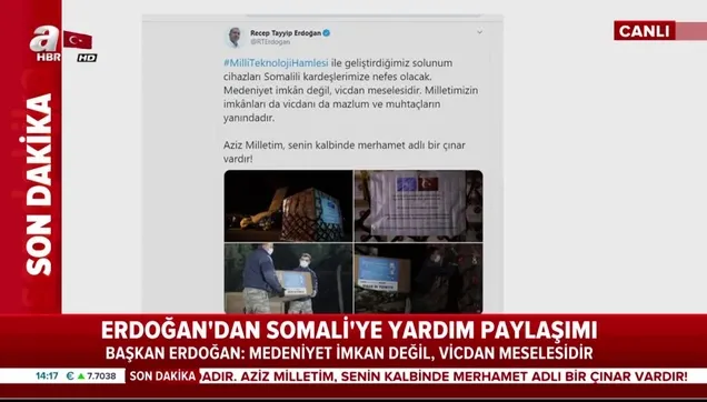 Başkan Erdoğan'dan Somali'ye yardım paylaşımı: Medeniyet imkân değil, vicdan meselesidir