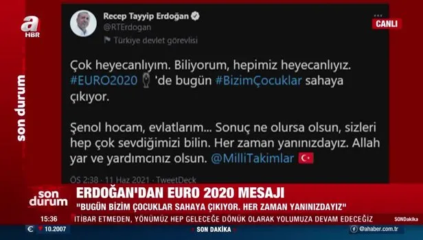 Başkan Erdoğan’dan EURO 2020 mesajı
