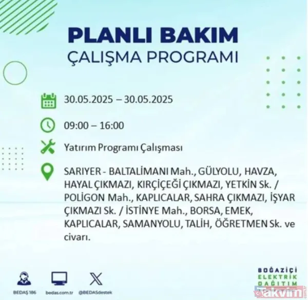 Bedaş | 30 Mayıs İstanbul Elektrik Kesintisi