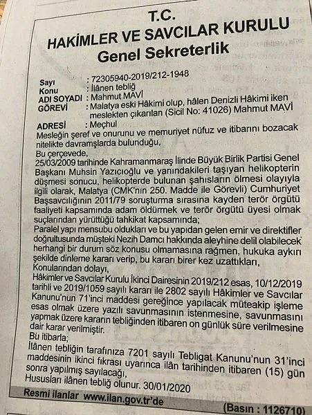 Muhsin Yazıcıoğlu davasında flaş gelişme! FETÖ'cü hakim Mahmut Mavi gazete ilanıyla savunmaya çağrıldı!-1