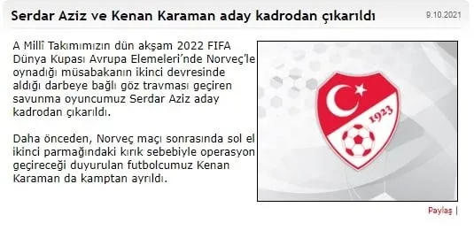 SON DAKİKA: A Milli Takım'da sakatlık şoku! Serdar Aziz ve Kenan Karaman kadrodan çıkarıldı-2